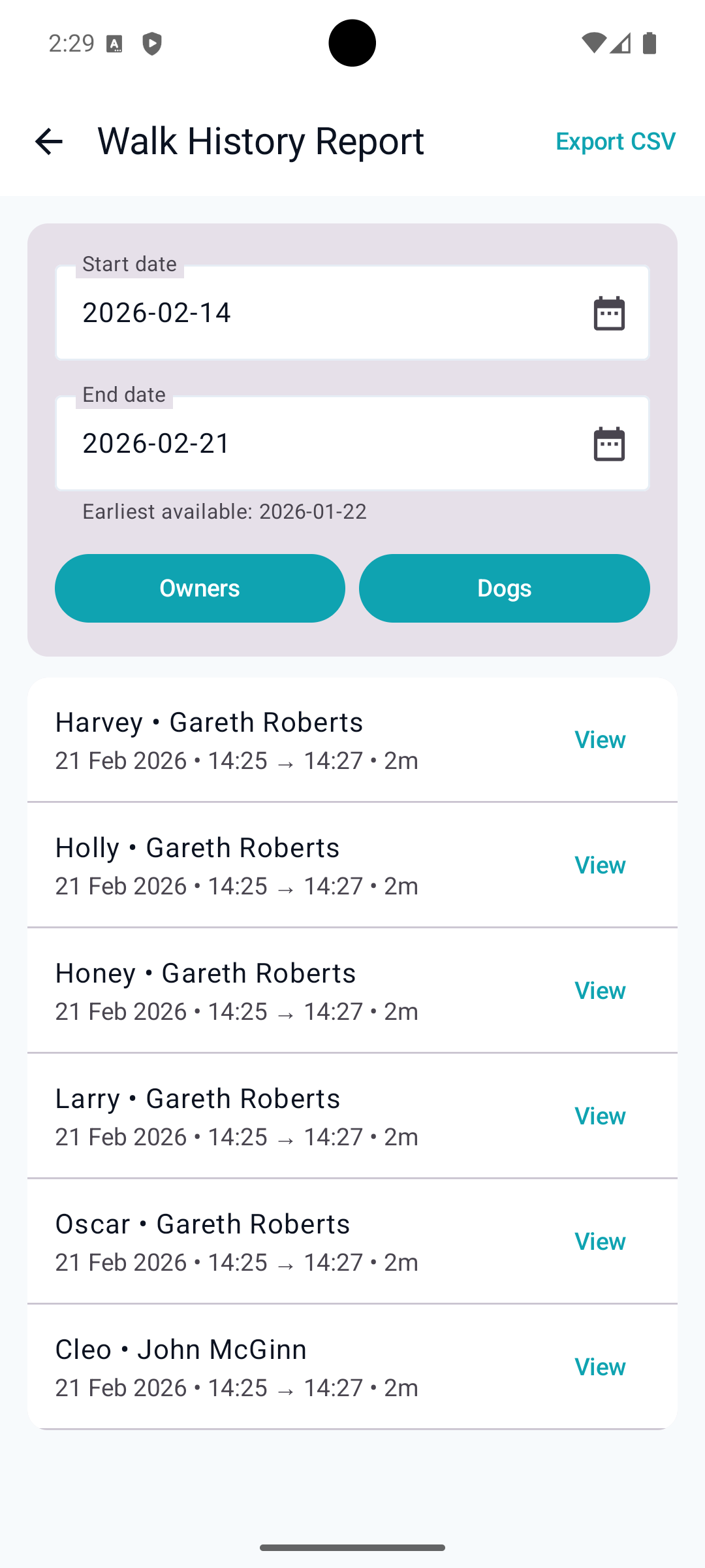 Download your walk data - Export a date-range report for invoicing and bookkeeping.